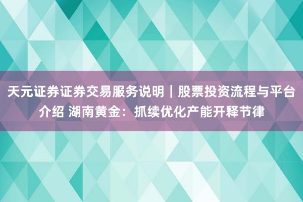 天元证券证券交易服务说明|股票投资流程与平台介绍 湖南黄金:抓续优化产能开释节律