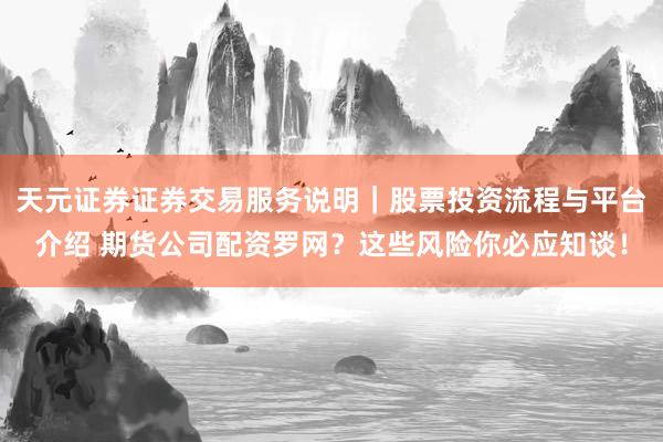 天元证券证券交易服务说明｜股票投资流程与平台介绍 期货公司配资罗网？这些风险你必应知谈！